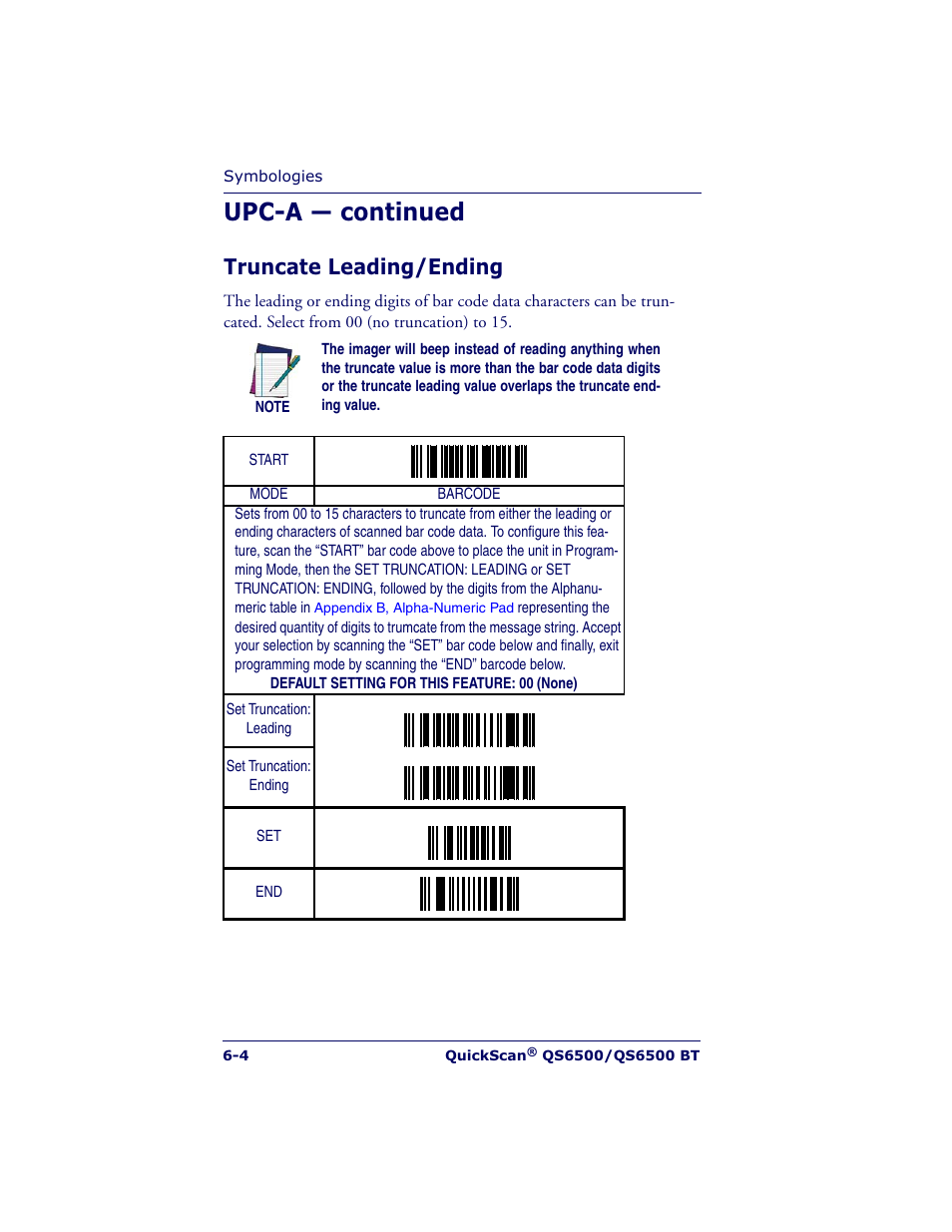 Upc-a — continued, Truncate leading/ending | Datalogic Scanning QUICKSCAN QS6500BT User Manual | Page 92 / 336