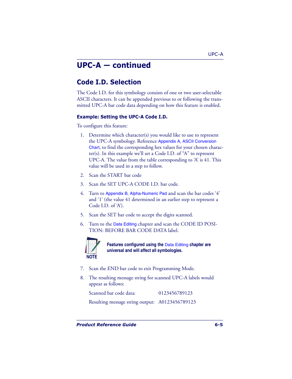 Upc-a — continued, Code i.d. selection | Datalogic Scanning QUICKSCAN QS6500BT User Manual | Page 93 / 336