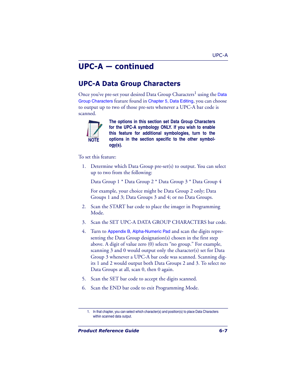 Upc-a — continued, Upc-a data group characters | Datalogic Scanning QUICKSCAN QS6500BT User Manual | Page 95 / 336