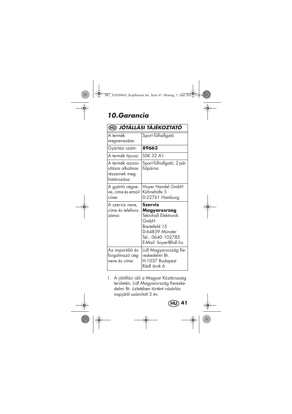 Garancia | Silvercrest SSK 32 A1 User Manual | Page 43 / 102