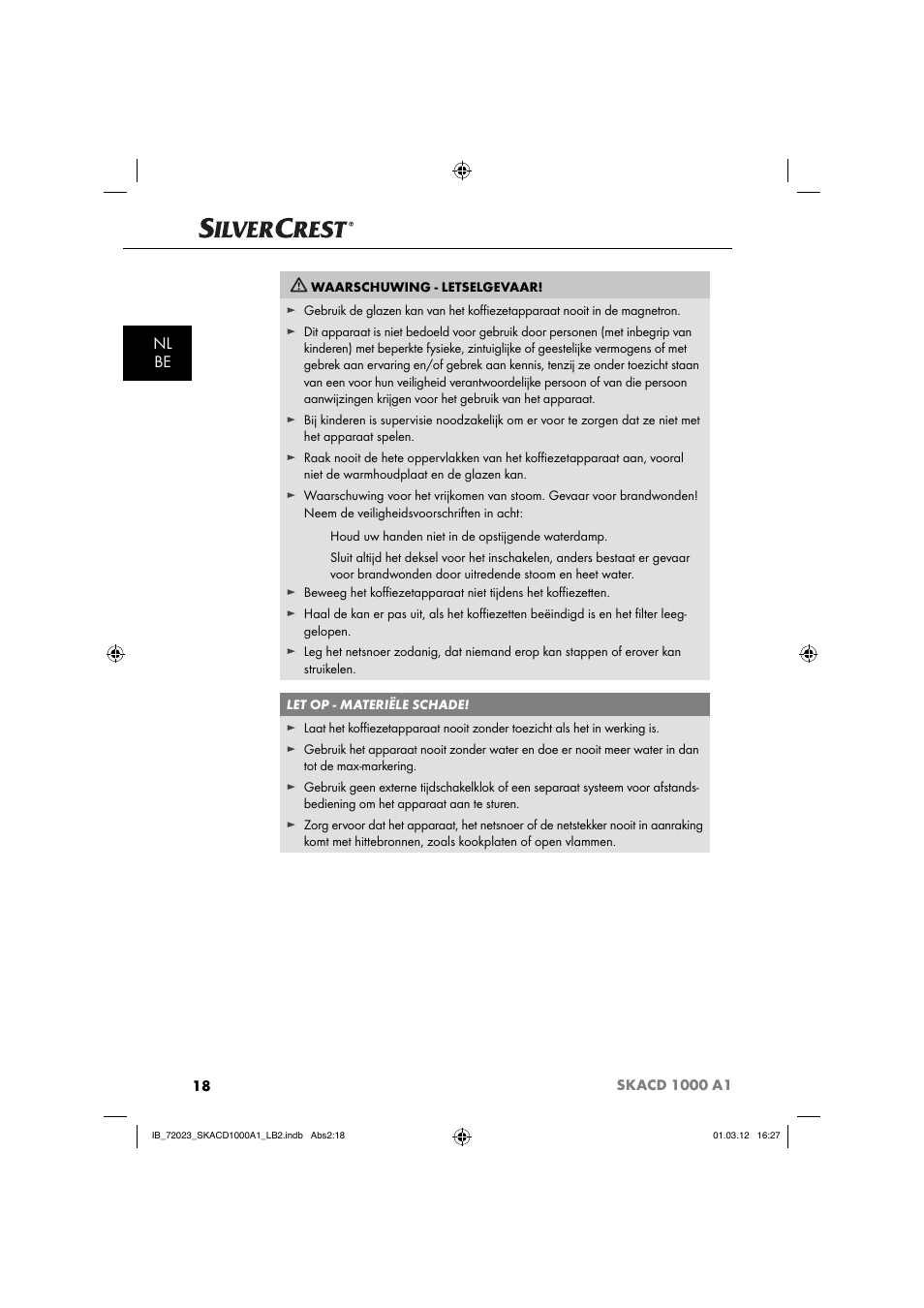 Nl be | Silvercrest SKACD 1000 A1 User Manual | Page 20 / 57