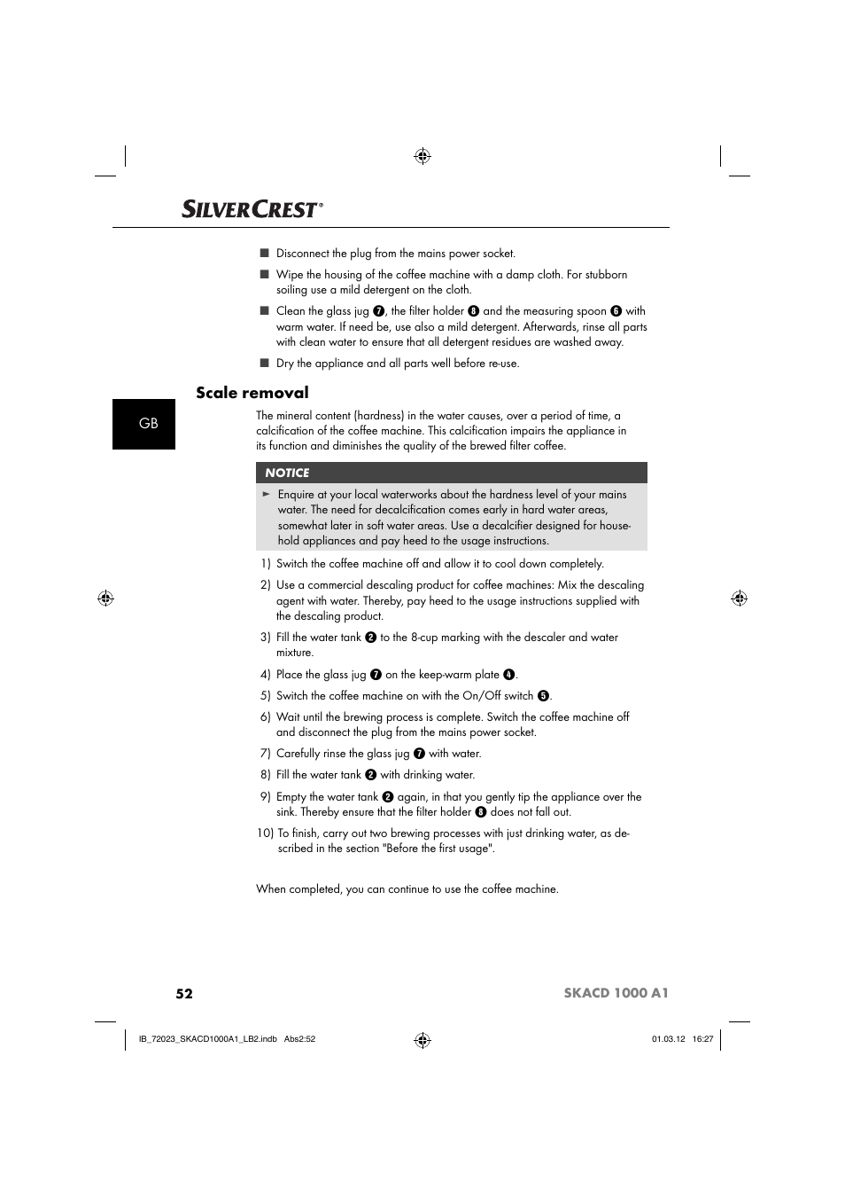 Scale removal | Silvercrest SKACD 1000 A1 User Manual | Page 54 / 57