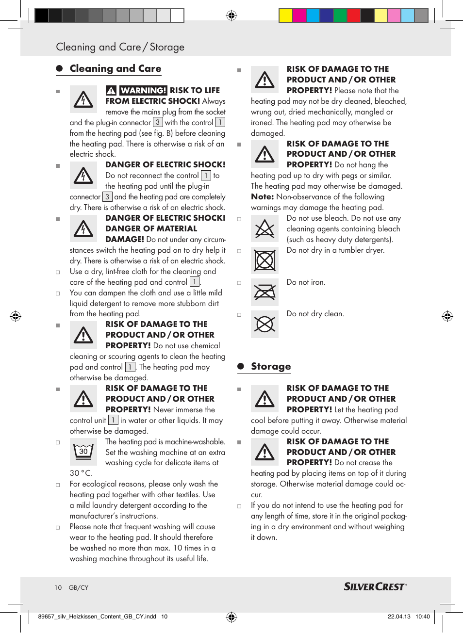 Cleaning and care / storage, Cleaning and care, Storage | Silvercrest SHBR 100 B2 User Manual | Page 10 / 21