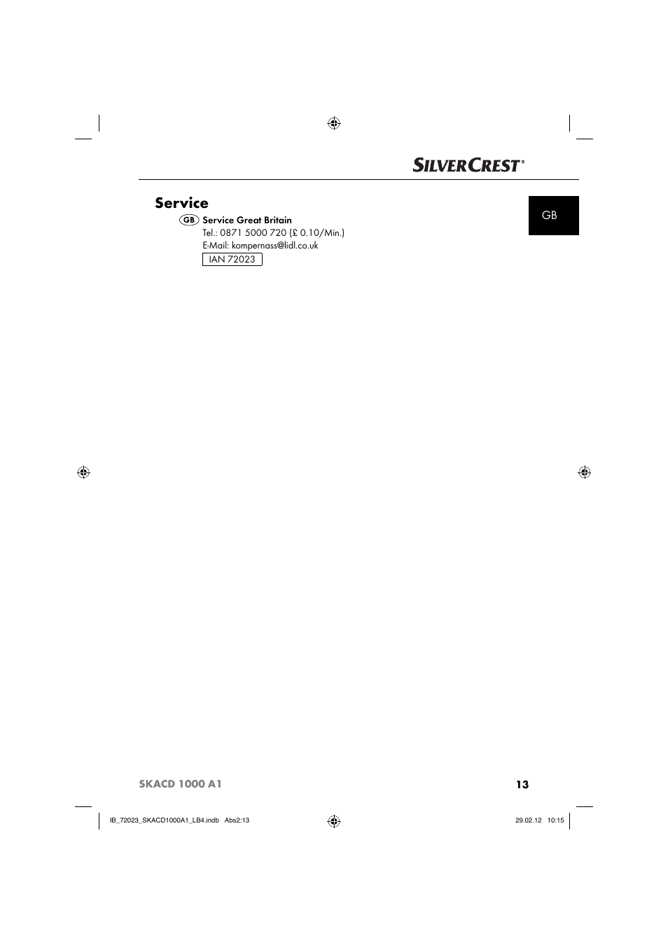 Service | Silvercrest SKACD 1000 A1 User Manual | Page 15 / 55