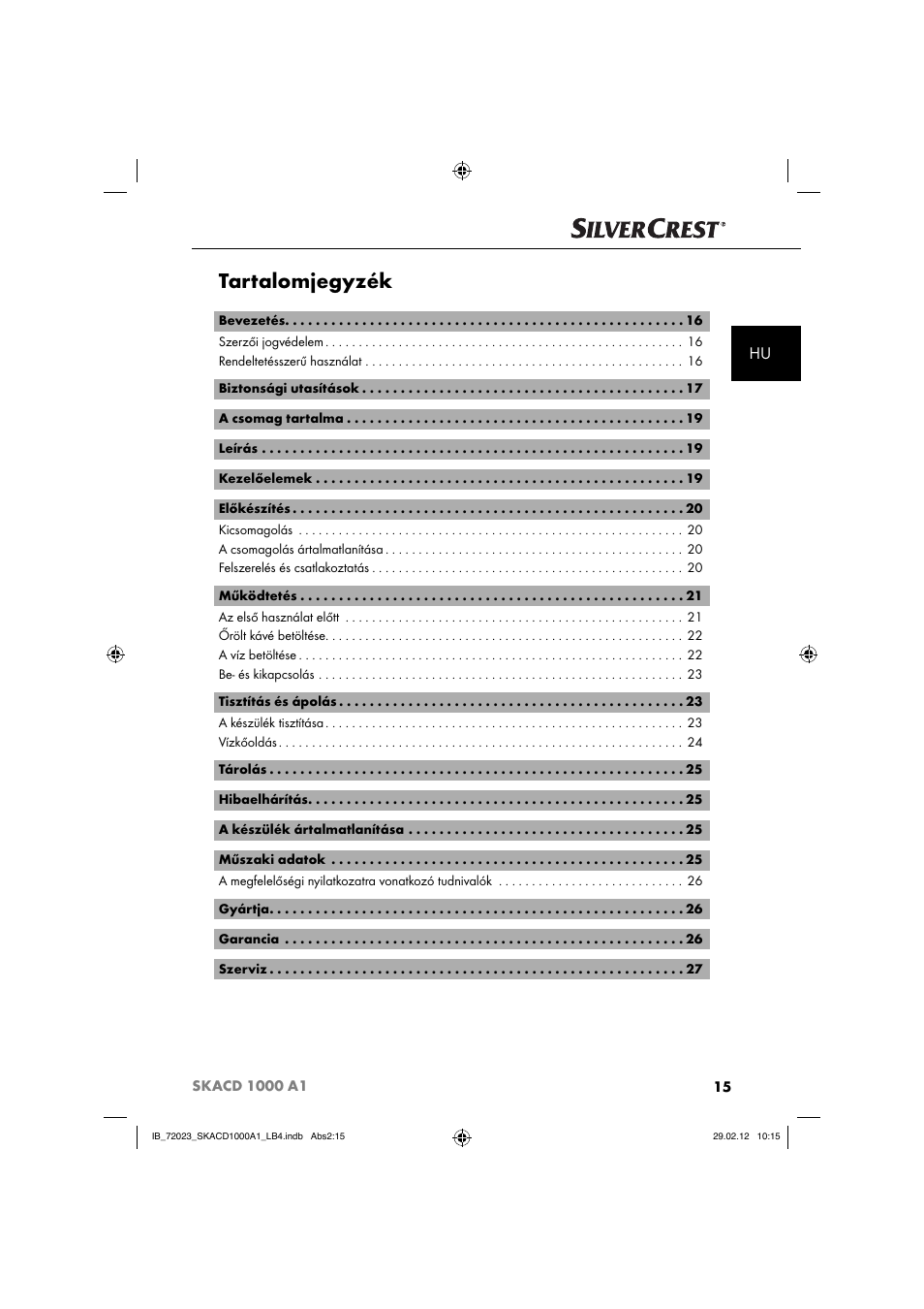 Tartalomjegyzék | Silvercrest SKACD 1000 A1 User Manual | Page 17 / 55