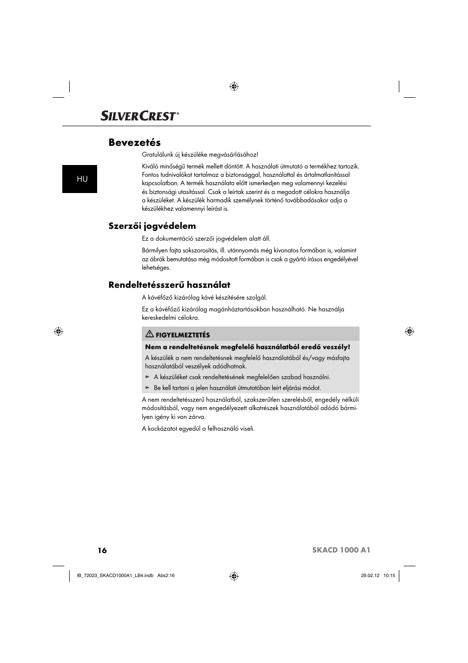 Bevezetés, Szerzői jogvédelem, Rendeltetésszerű használat | Silvercrest SKACD 1000 A1 User Manual | Page 18 / 55