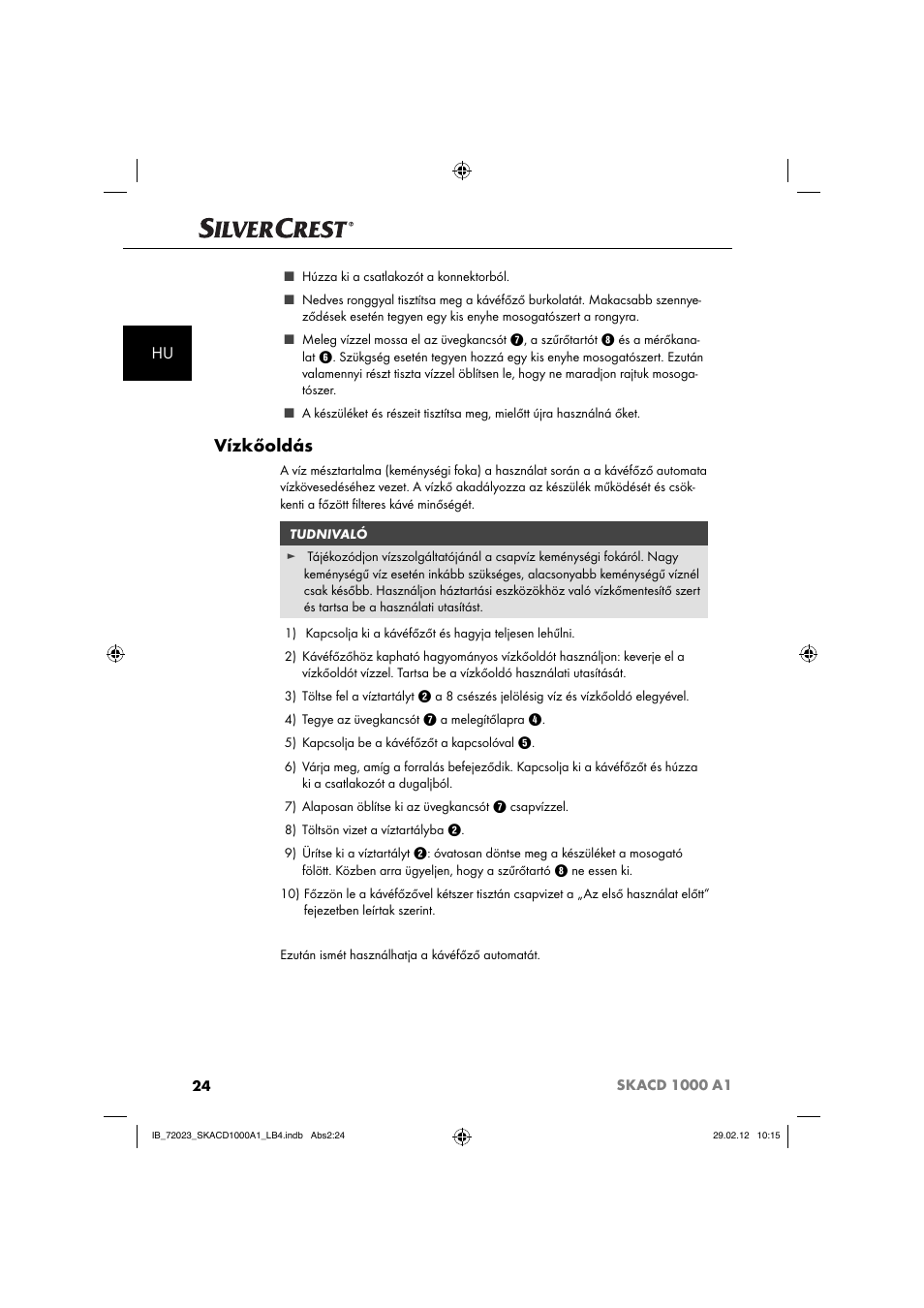Vízkőoldás | Silvercrest SKACD 1000 A1 User Manual | Page 26 / 55
