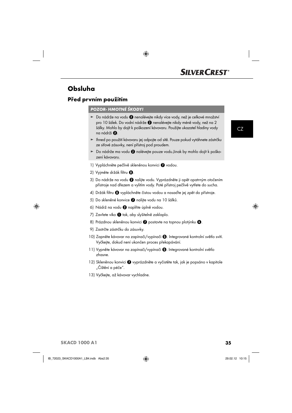 Obsluha, Před prvním použitím | Silvercrest SKACD 1000 A1 User Manual | Page 37 / 55