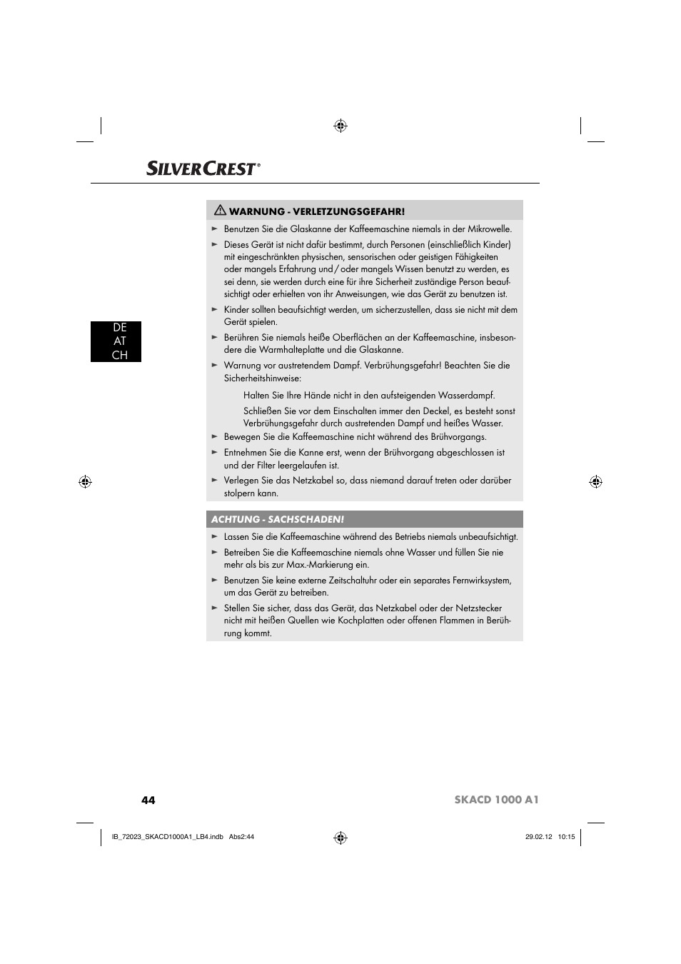De at ch | Silvercrest SKACD 1000 A1 User Manual | Page 46 / 55