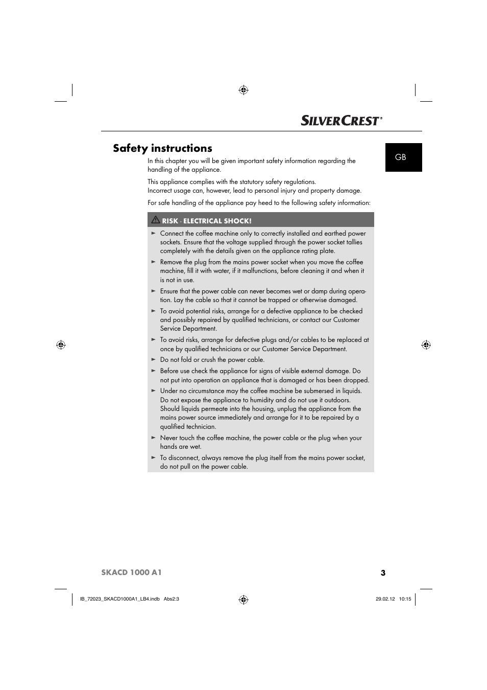 Safety instructions | Silvercrest SKACD 1000 A1 User Manual | Page 5 / 55
