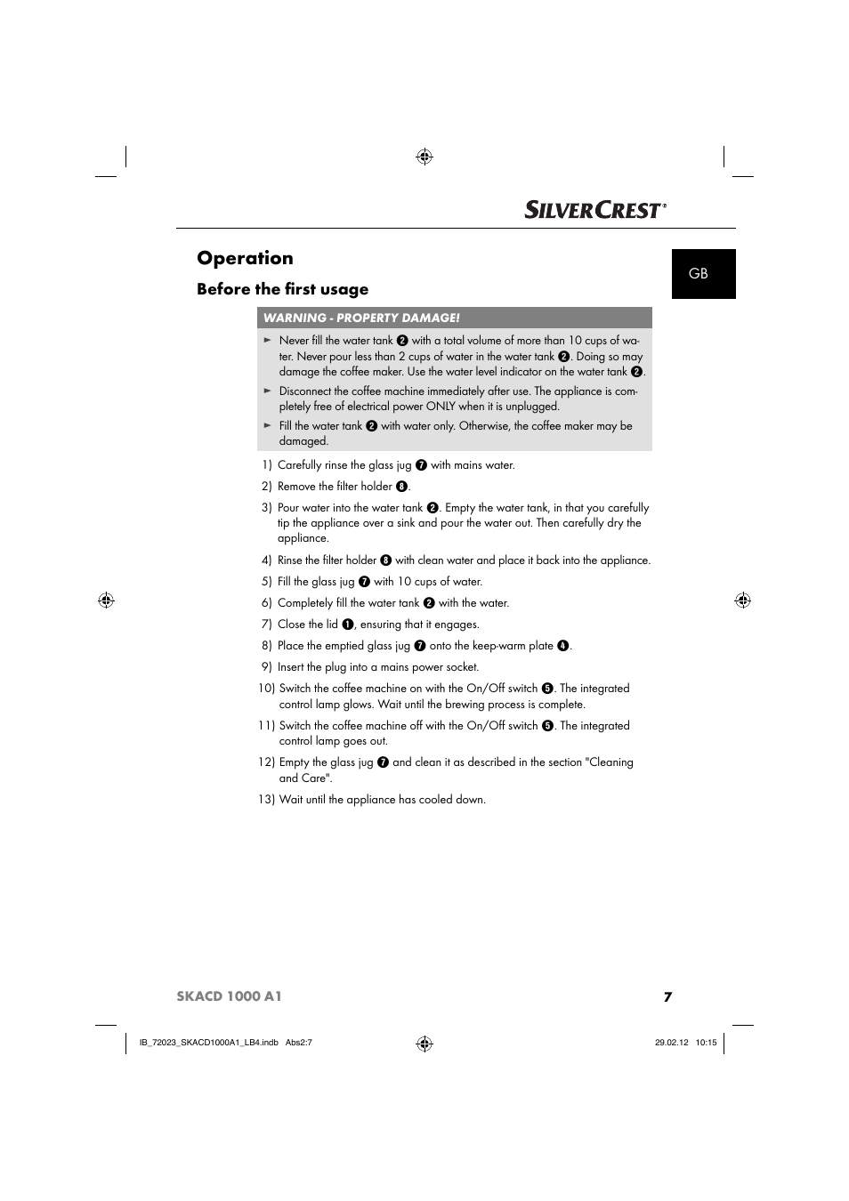 Operation, Before the ﬁ rst usage | Silvercrest SKACD 1000 A1 User Manual | Page 9 / 55