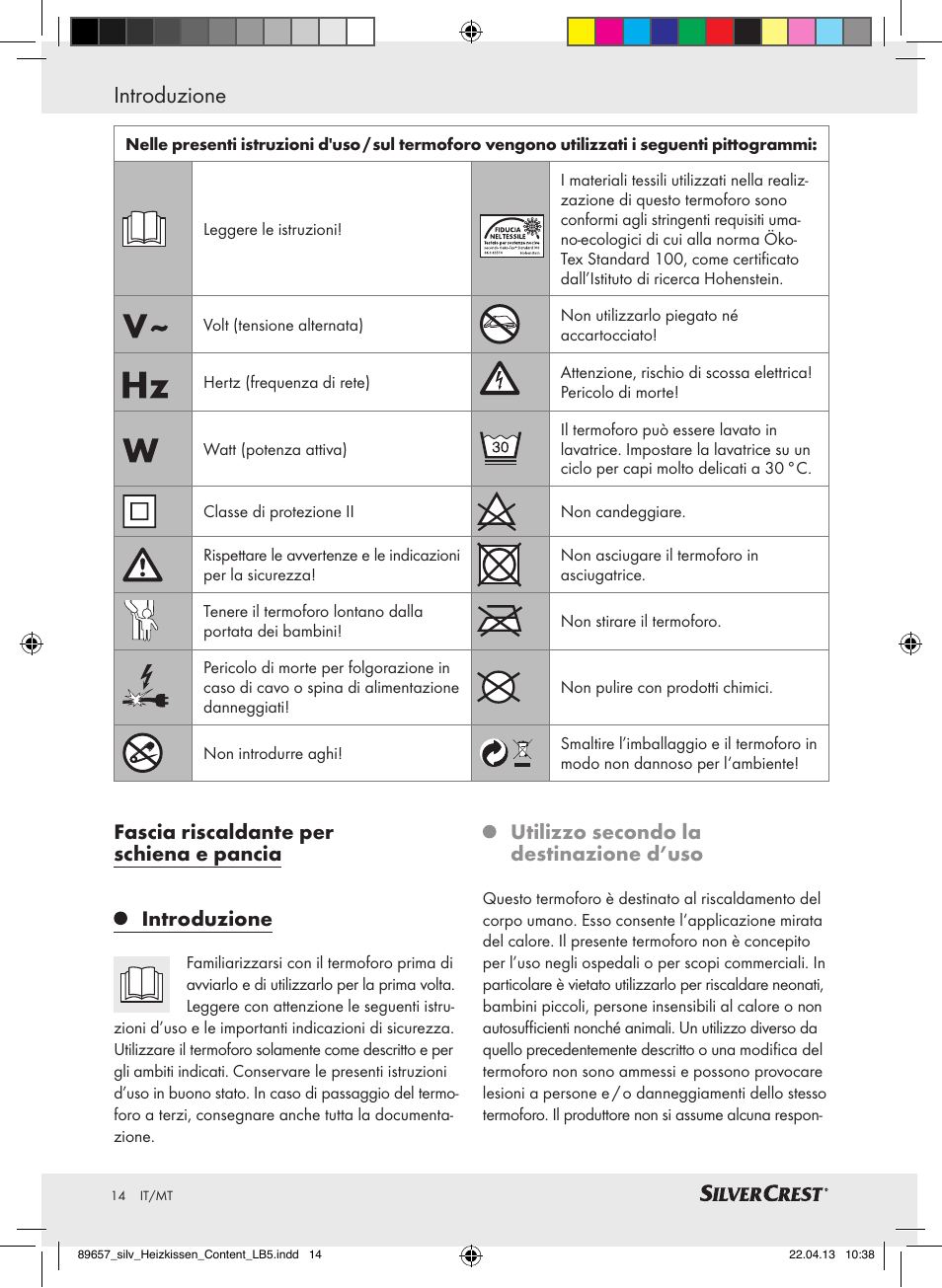 Introduzione, Utilizzo secondo la destinazione d’uso | Silvercrest SHBR 100 B2 User Manual | Page 14 / 45