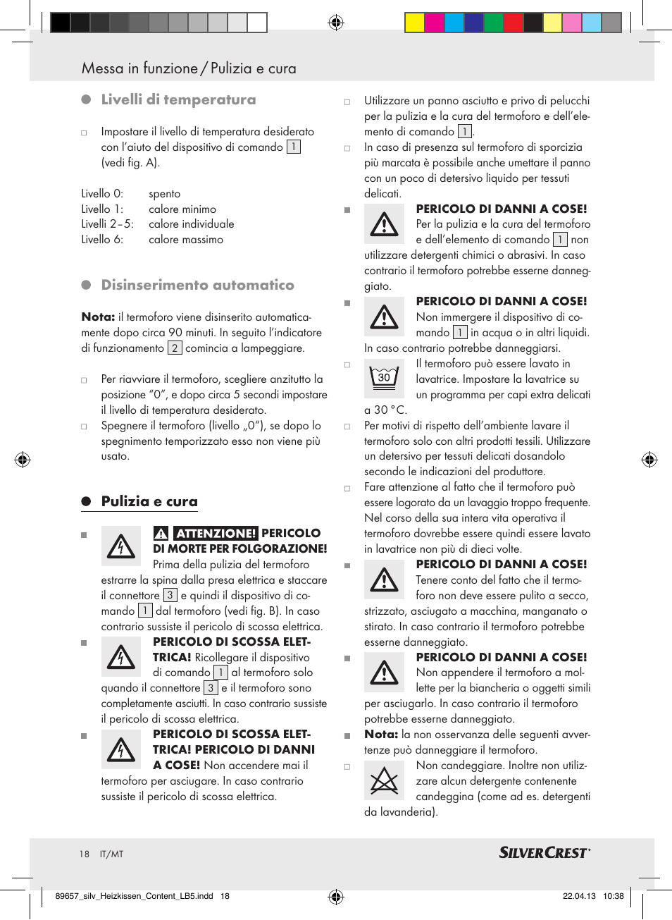 Messa in funzione / pulizia e cura, Livelli di temperatura, Disinserimento automatico | Pulizia e cura | Silvercrest SHBR 100 B2 User Manual | Page 18 / 45