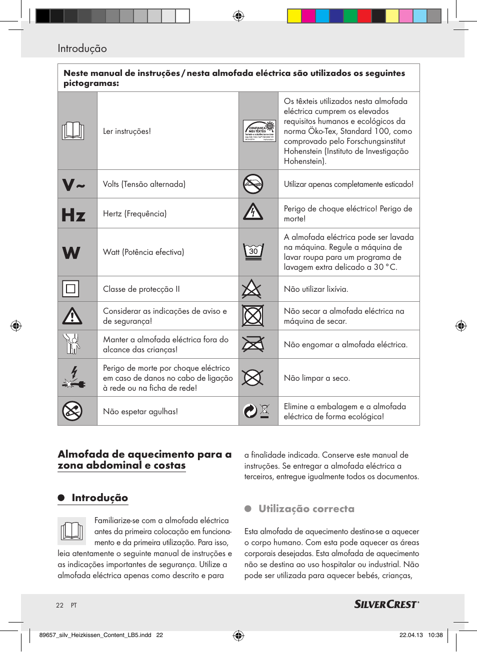 Introdução, Utilização correcta | Silvercrest SHBR 100 B2 User Manual | Page 22 / 45