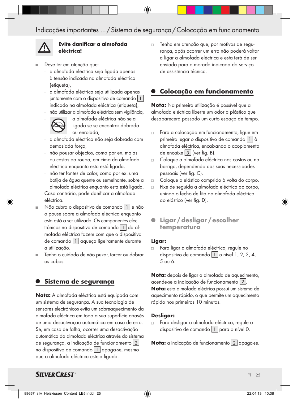 Sistema de segurança, Colocação em funcionamento, Ligar / desligar / escolher temperatura | Silvercrest SHBR 100 B2 User Manual | Page 25 / 45