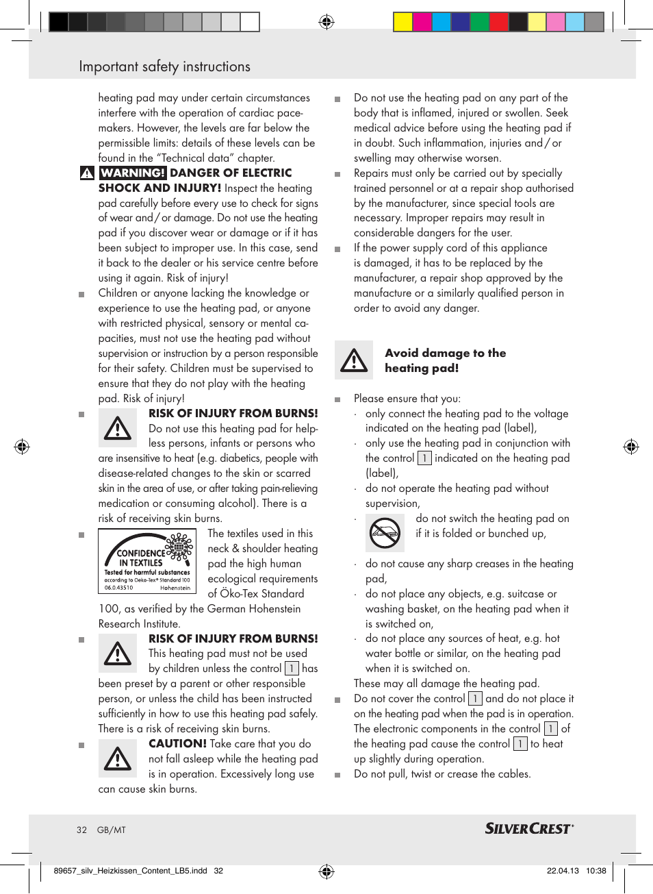Important safety instructions | Silvercrest SHBR 100 B2 User Manual | Page 32 / 45