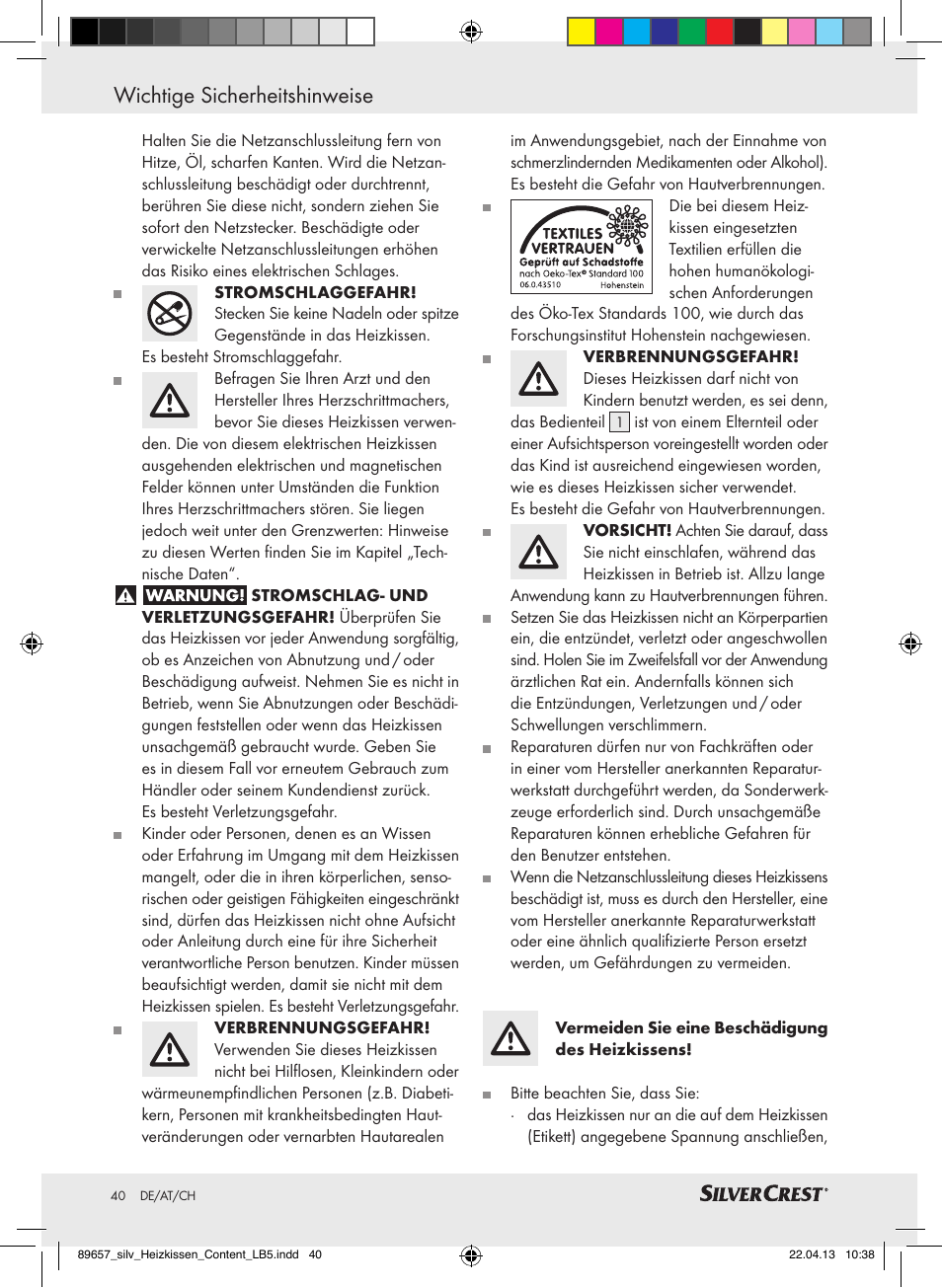 Wichtige sicherheitshinweise | Silvercrest SHBR 100 B2 User Manual | Page 40 / 45
