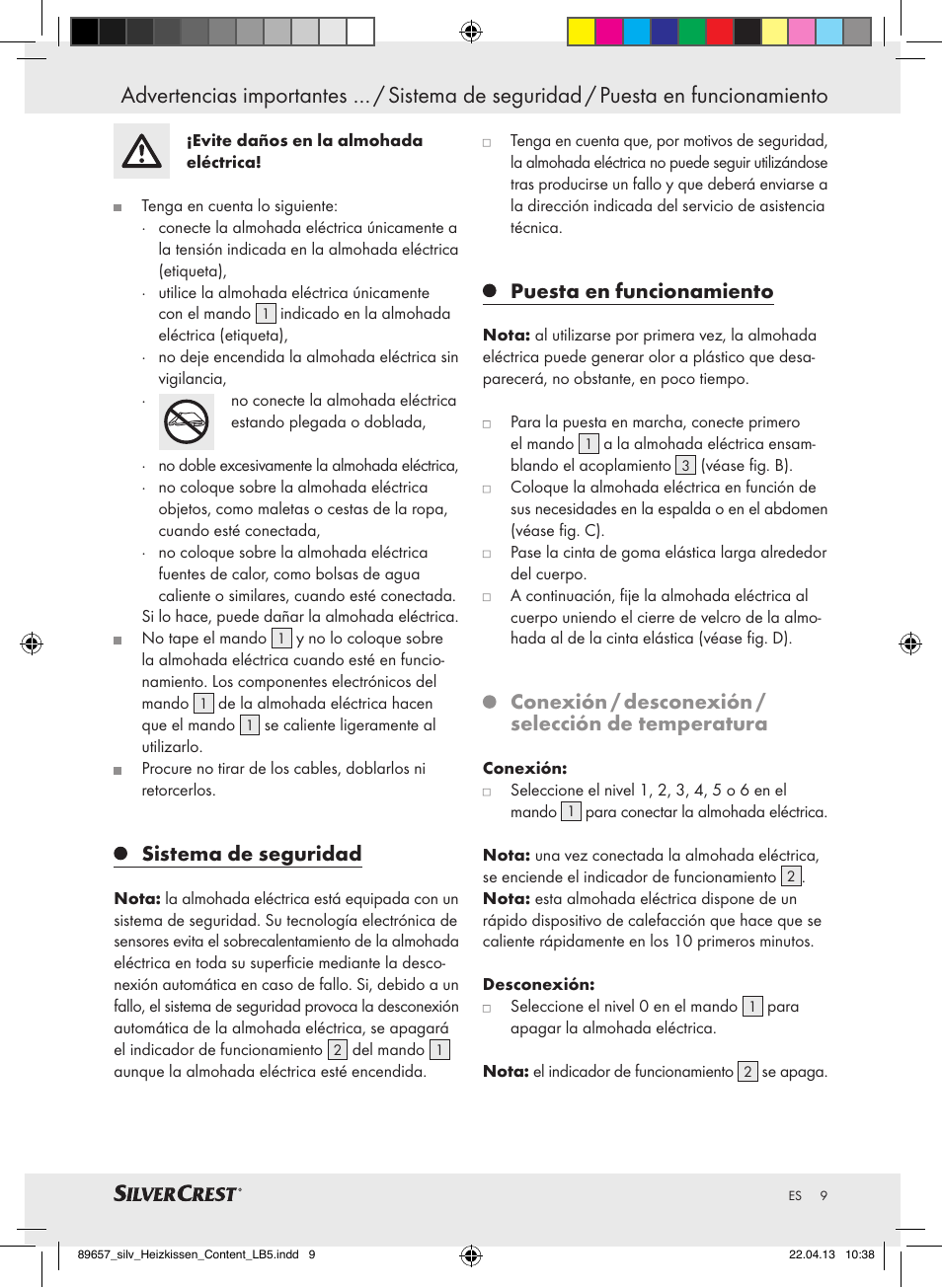 Sistema de seguridad, Puesta en funcionamiento, Conexión / desconexión / selección de temperatura | Silvercrest SHBR 100 B2 User Manual | Page 9 / 45