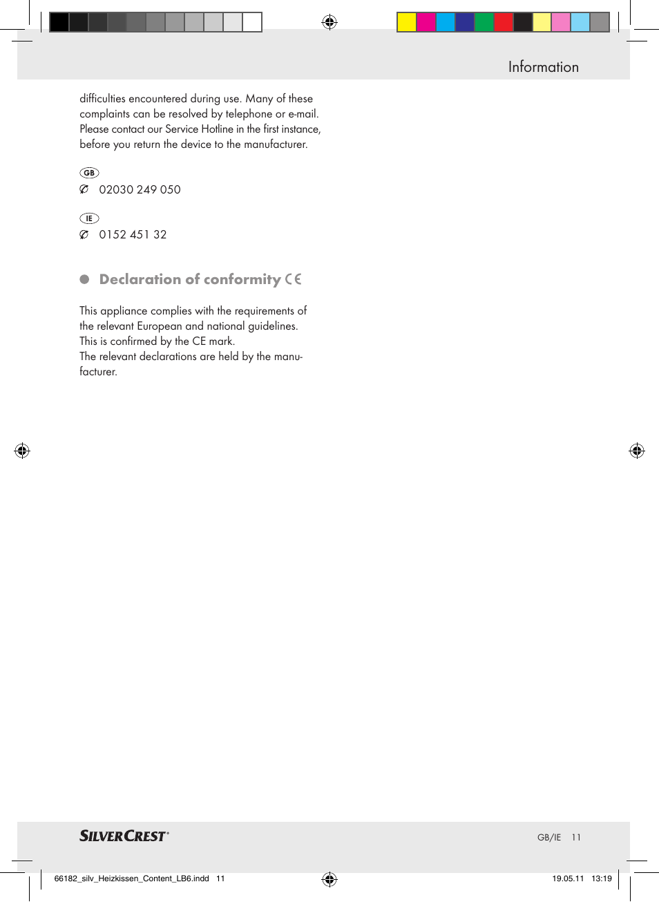 Information, Declaration of conformity | Silvercrest SHBR 100 A2 User Manual | Page 7 / 8