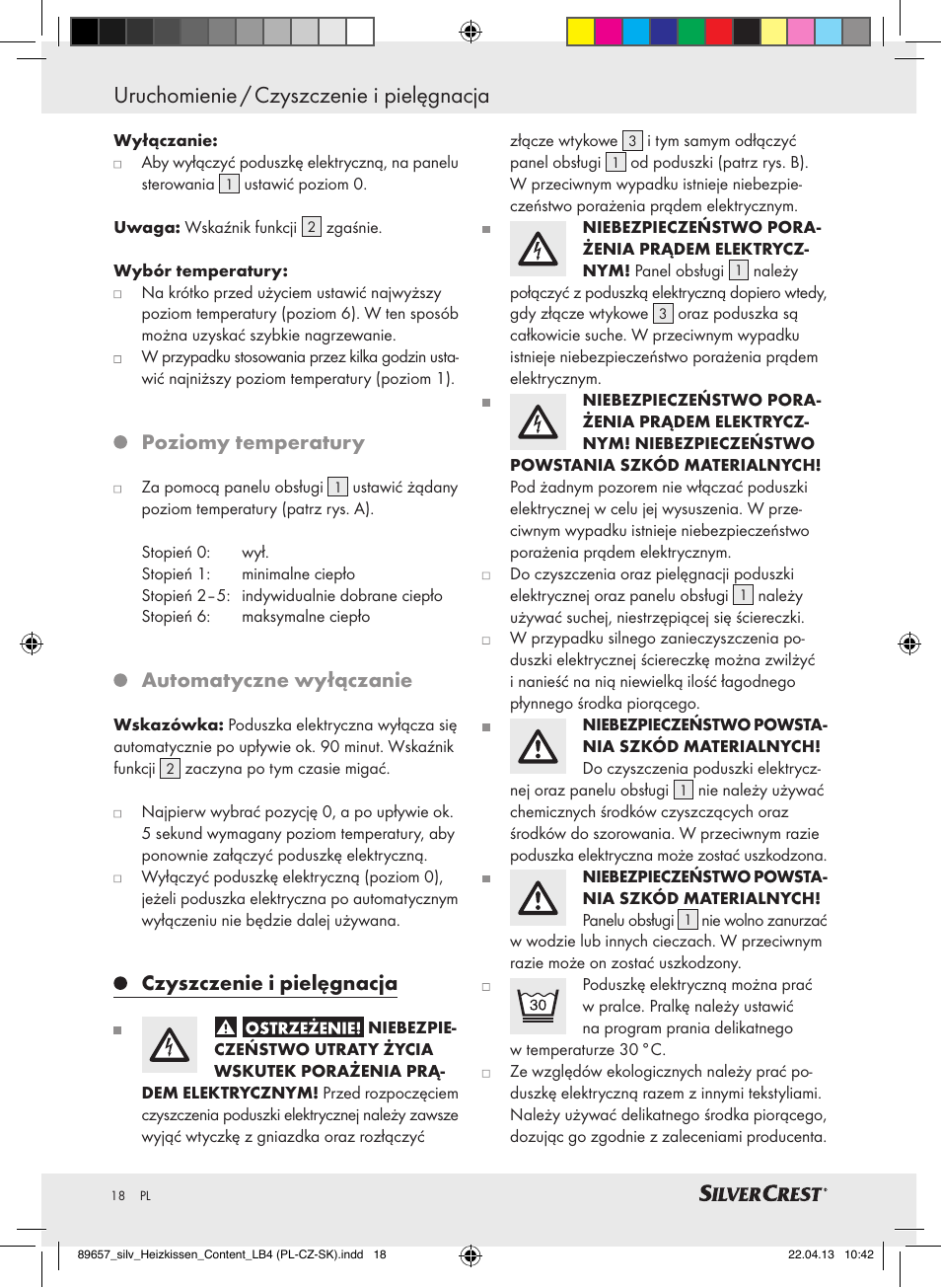 Uruchomienie / czyszczenie i pielęgnacja, Poziomy temperatury, Automatyczne wyłączanie | Czyszczenie i pielęgnacja | Silvercrest SHBR 100 B2 User Manual | Page 18 / 45