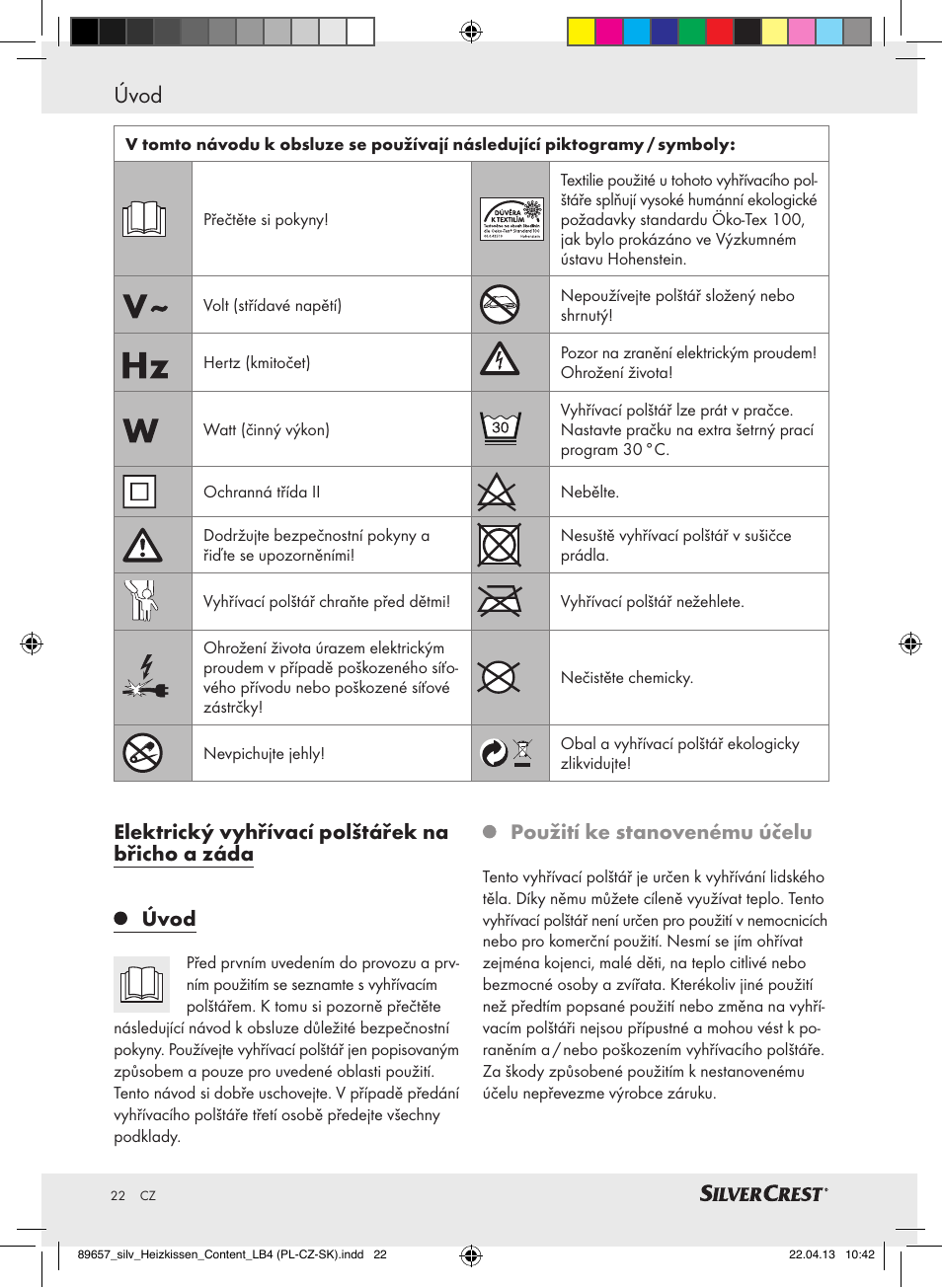 Úvod, Použití ke stanovenému účelu | Silvercrest SHBR 100 B2 User Manual | Page 22 / 45