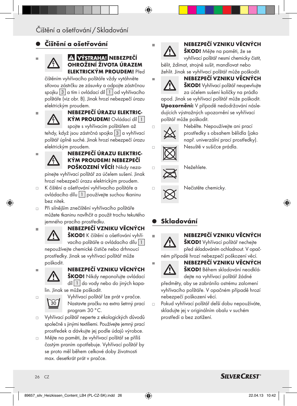 Čištění a ošetřování / skladování, Čištění a ošetřování, Skladování | Silvercrest SHBR 100 B2 User Manual | Page 26 / 45