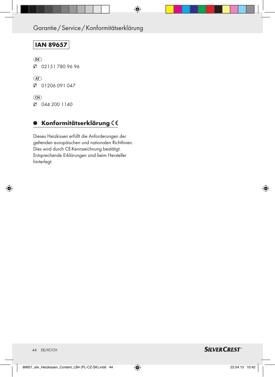 Garantie / service / konformitätserklärung, Konformitätserklärung | Silvercrest SHBR 100 B2 User Manual | Page 44 / 45