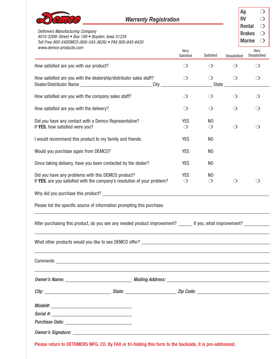 Warranty registration | Demco Kar-Kaddy 3 KK370SB User Manual | Page 29 / 32