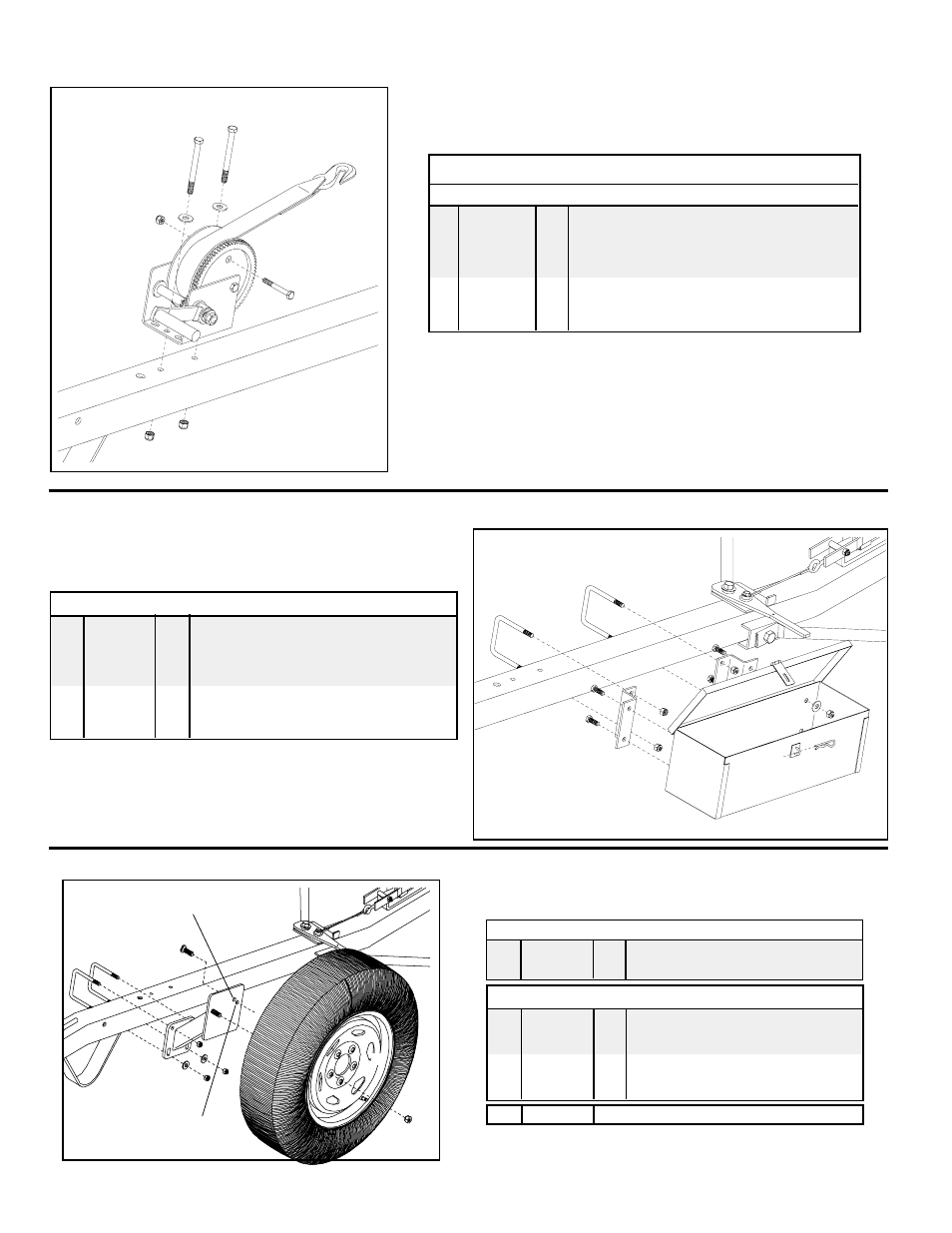 Optional winch, Optional tool box, Optional spare tire and mount parts breakdown | Parts list | Demco Kar-Kaddy 3 KK370SB User Manual | Page 31 / 32