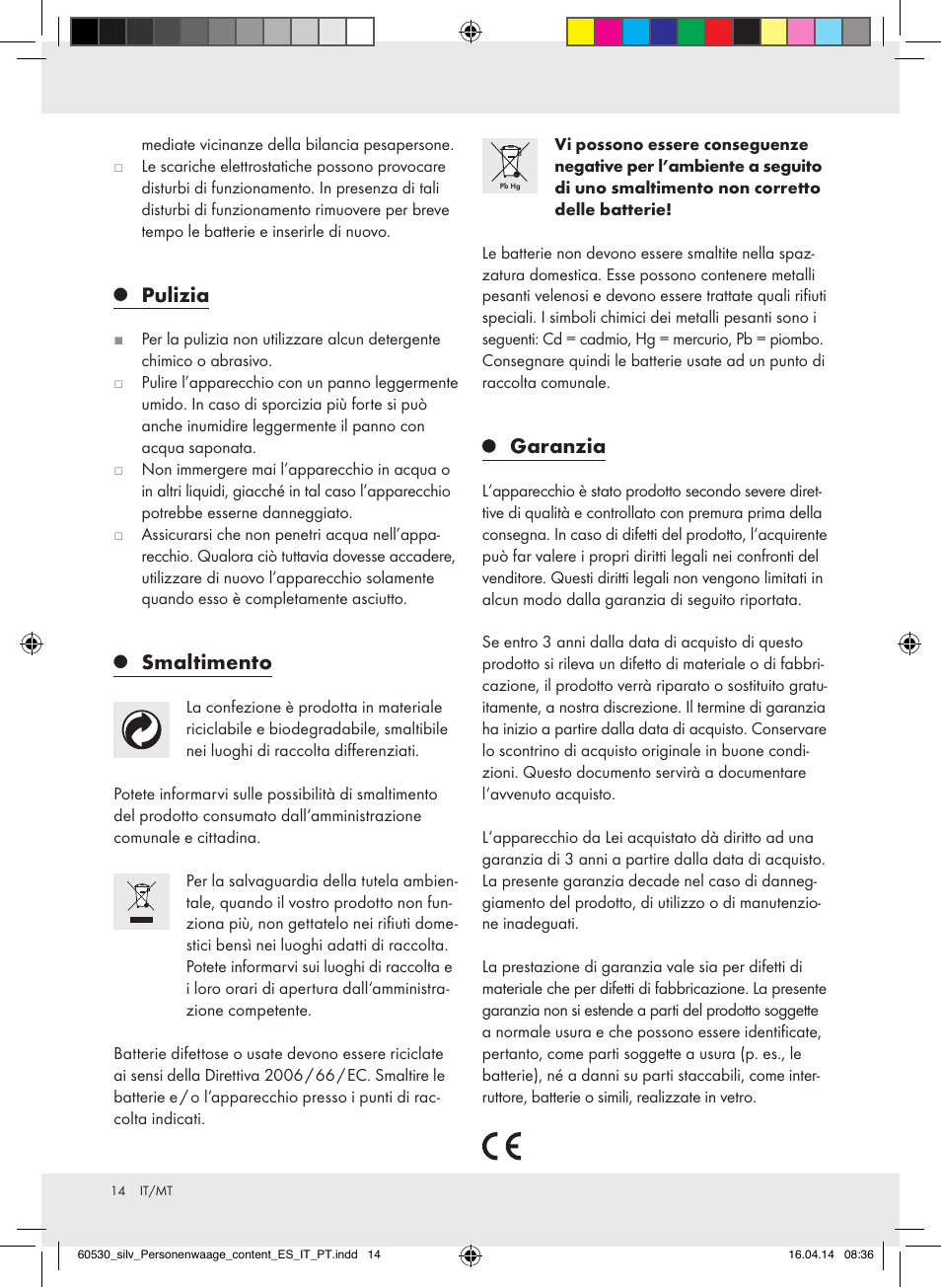Pulizia, Smaltimento, Garanzia | Silvercrest Z30936/Z30936A User Manual | Page 14 / 30