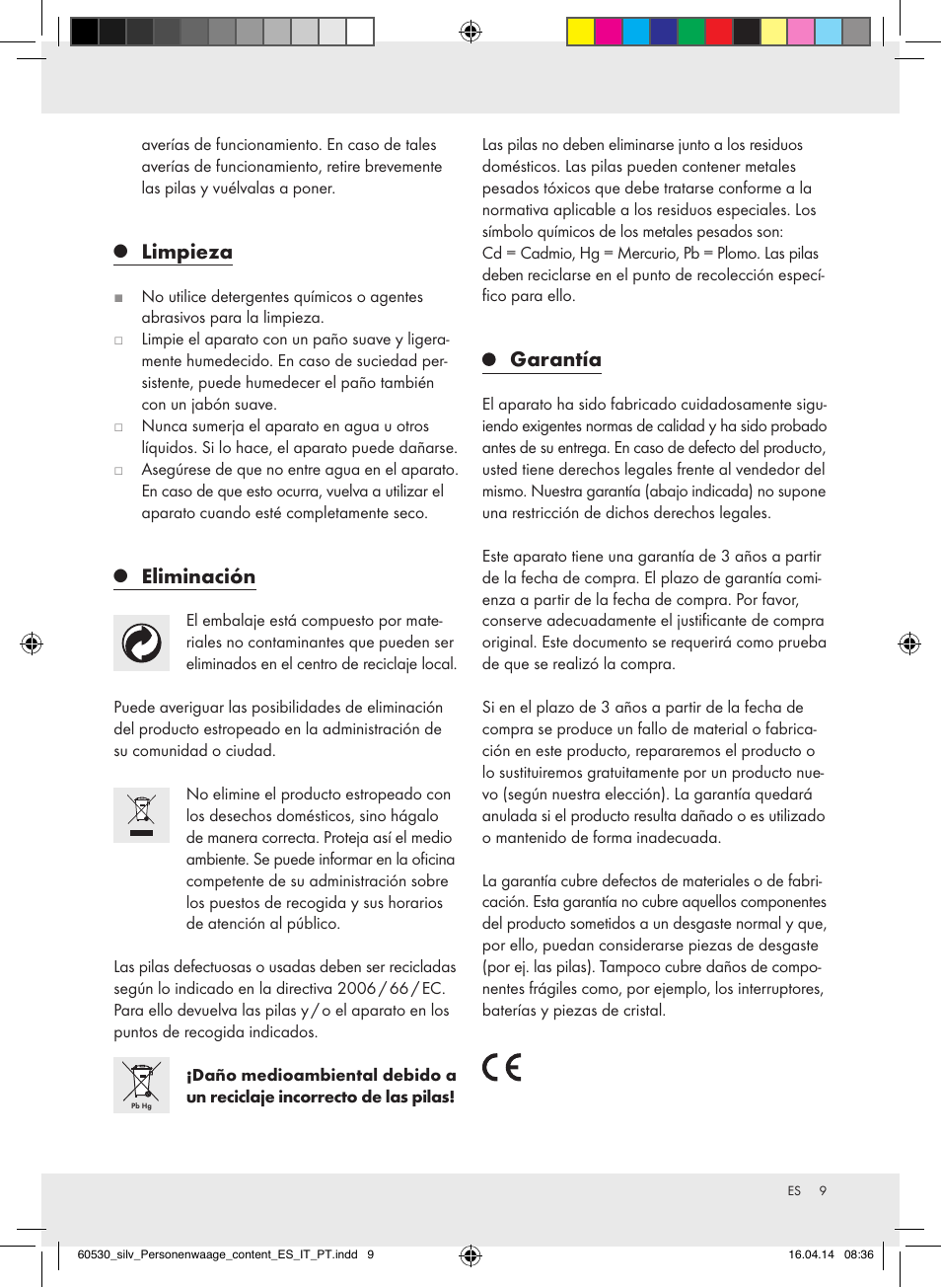 Limpieza, Eliminación, Garantía | Silvercrest Z30936/Z30936A User Manual | Page 9 / 30