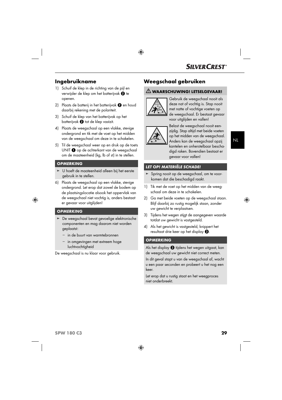 Ingebruikname, Weegschaal gebruiken | Silvercrest SPW 180 C3 User Manual | Page 32 / 44