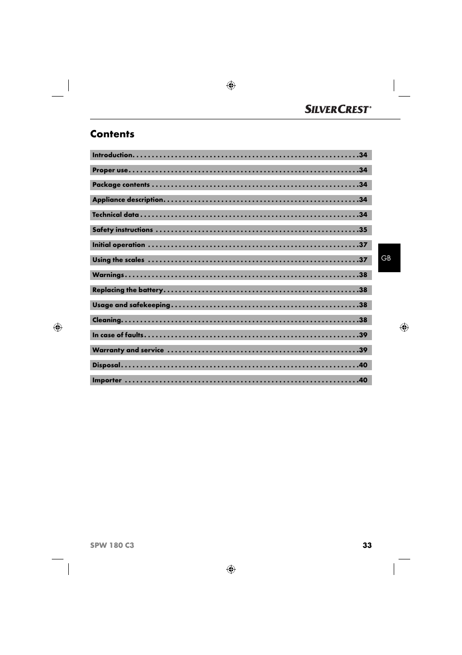 Silvercrest SPW 180 C3 User Manual | Page 36 / 44