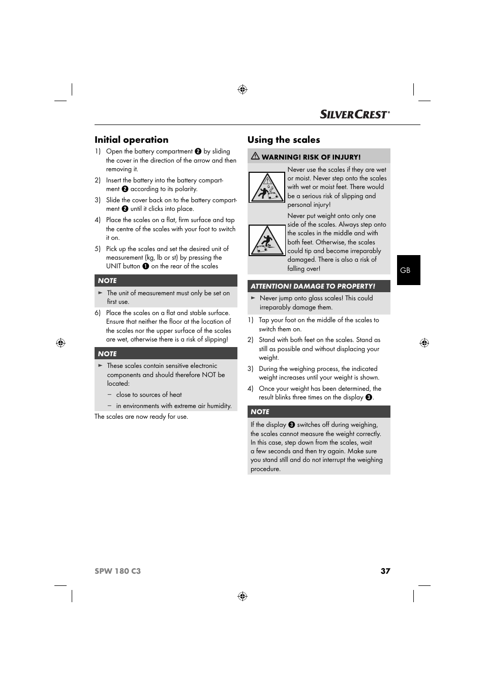 Initial operation, Using the scales | Silvercrest SPW 180 C3 User Manual | Page 40 / 44