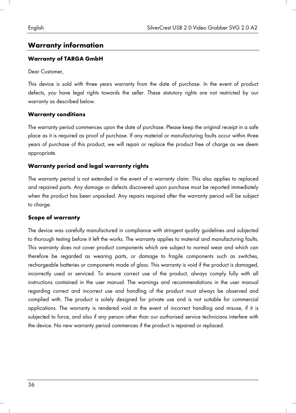 Warranty information | Silvercrest SVG 2.0 A2 User Manual | Page 37 / 51