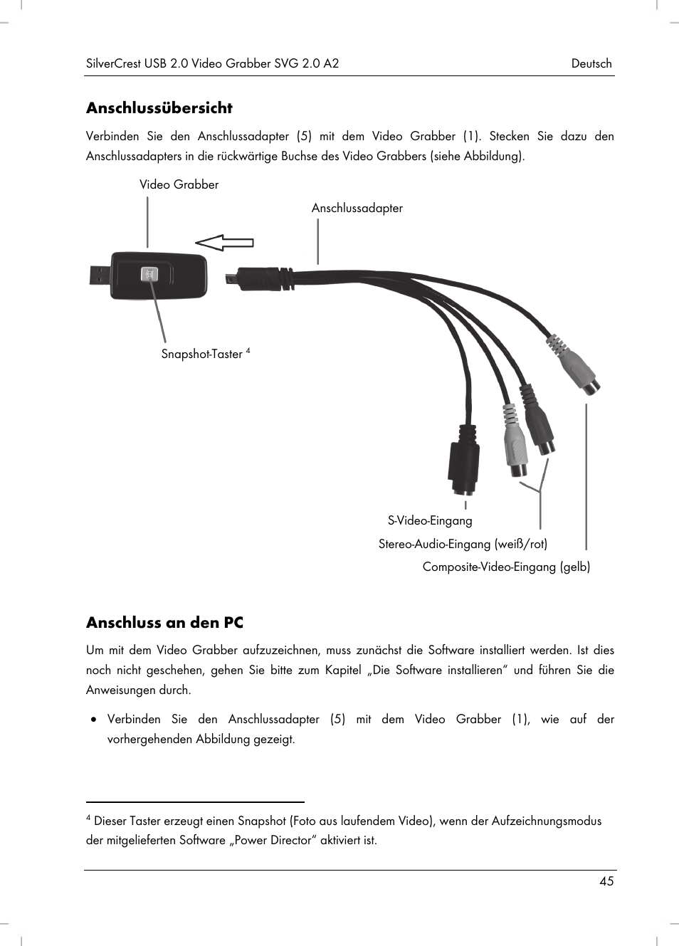 Anschlussübersicht, Anschluss an den pc | Silvercrest SVG 2.0 A2 User Manual | Page 46 / 51