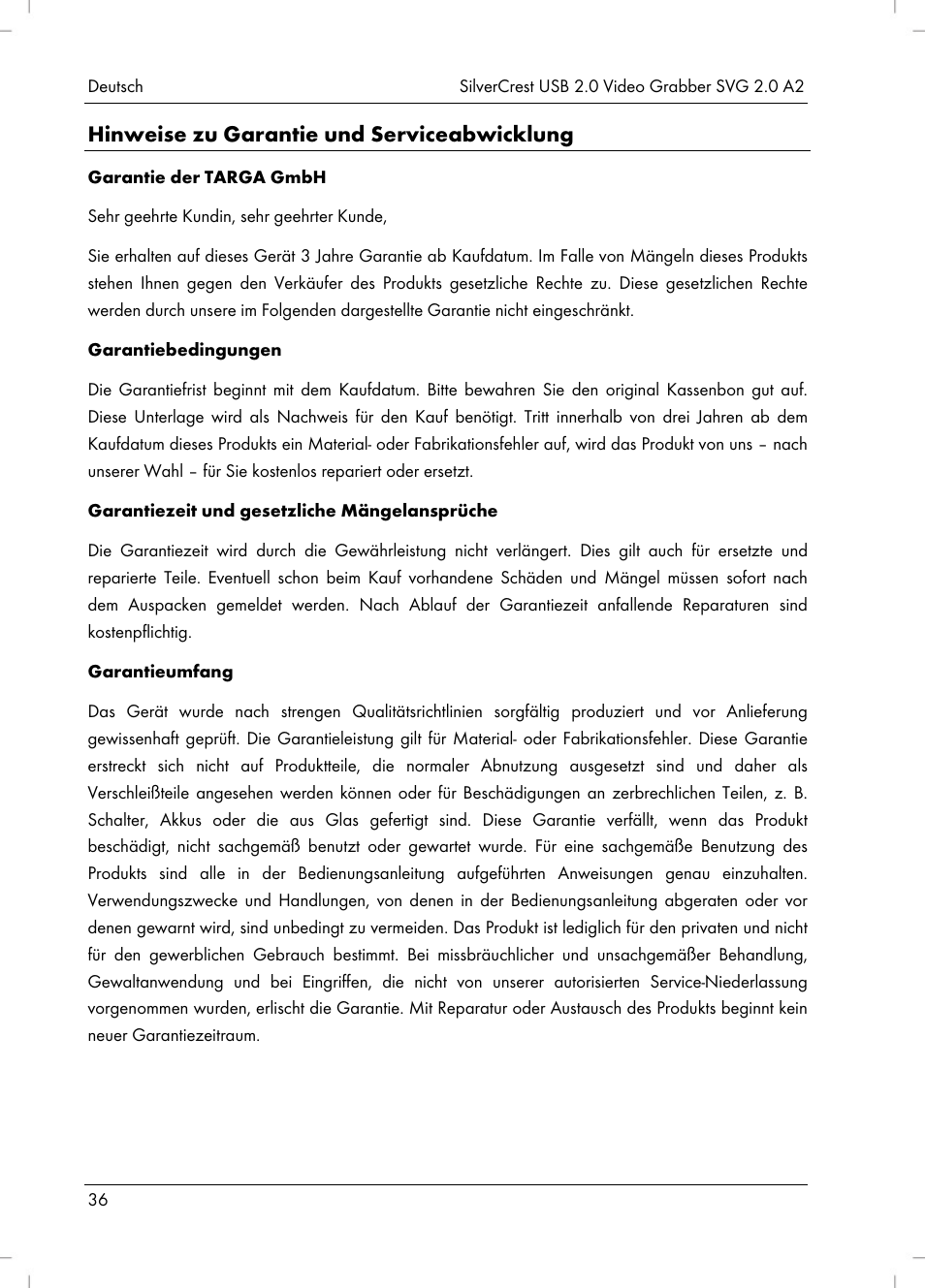 Hinweise zu garantie und serviceabwicklung | Silvercrest SVG 2.0 A2 User Manual | Page 37 / 39