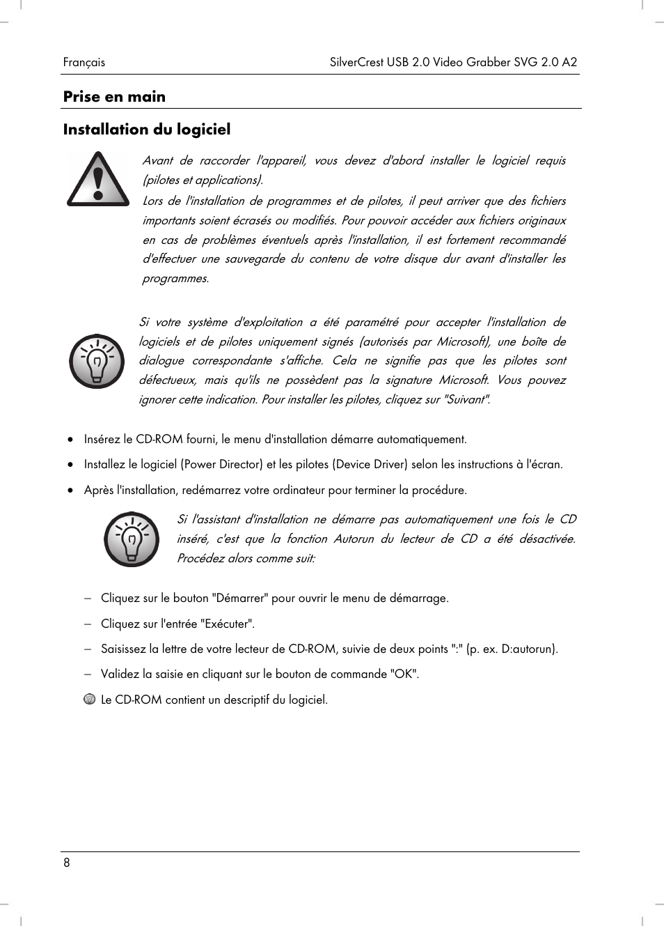 Prise en main installation du logiciel | Silvercrest SVG 2.0 A2 User Manual | Page 9 / 39