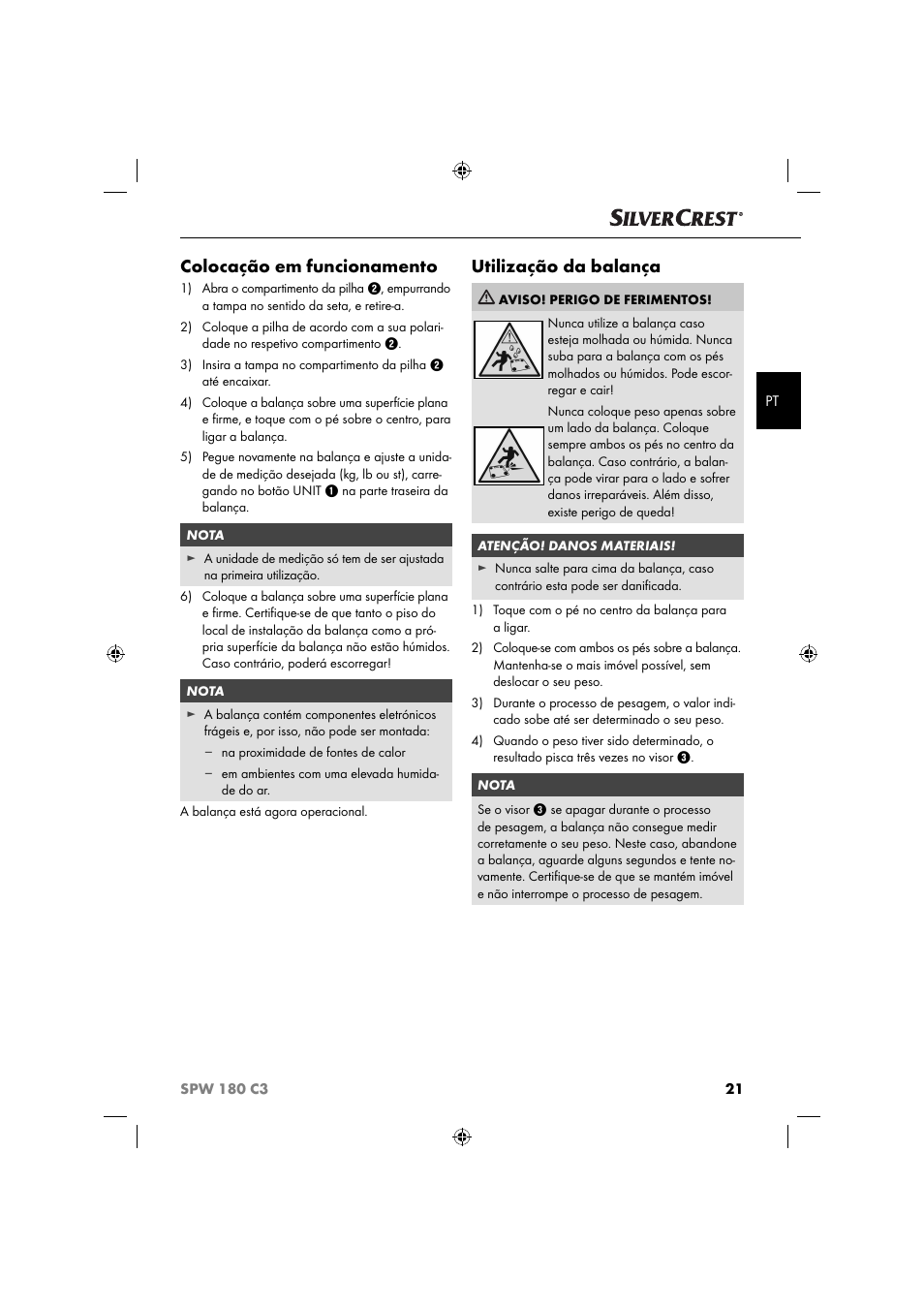 Colocação em funcionamento, Utilização da balança | Silvercrest SPW 180 C3 User Manual | Page 24 / 44