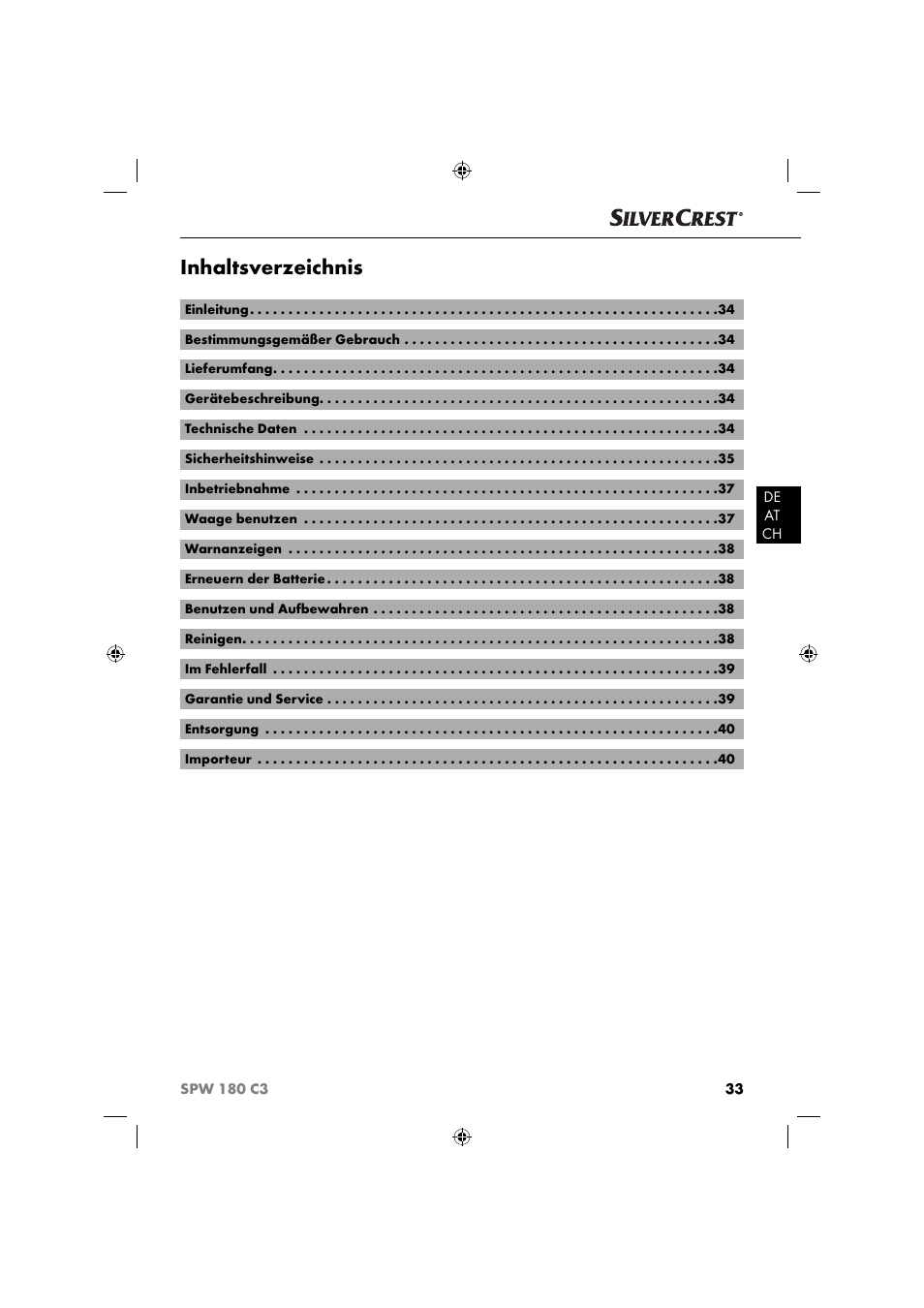 Silvercrest SPW 180 C3 User Manual | Page 36 / 44