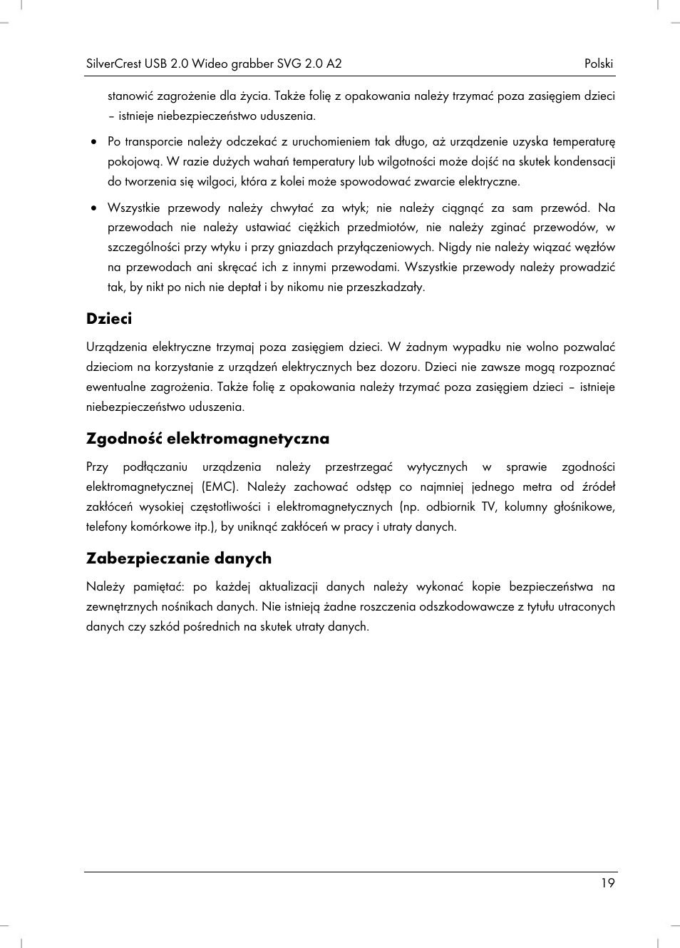 Dzieci, Zgodność elektromagnetyczna, Zabezpieczanie danych | Silvercrest SVG 2.0 A2 User Manual | Page 20 / 63