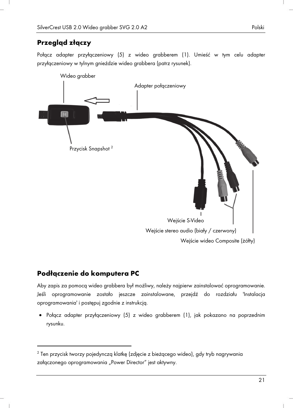 Przegląd złączy, Podłączenie do komputera pc | Silvercrest SVG 2.0 A2 User Manual | Page 22 / 63