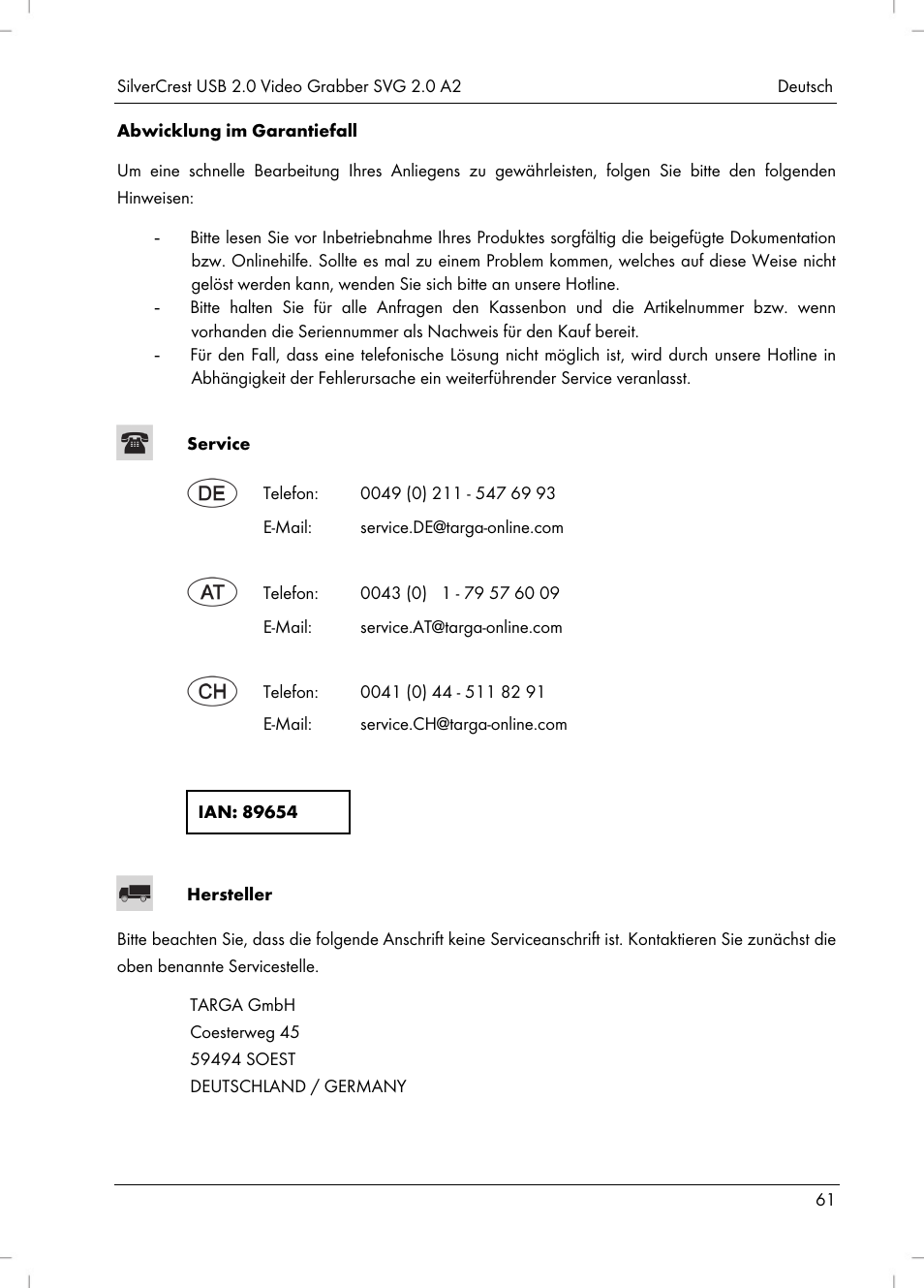 Silvercrest SVG 2.0 A2 User Manual | Page 62 / 63