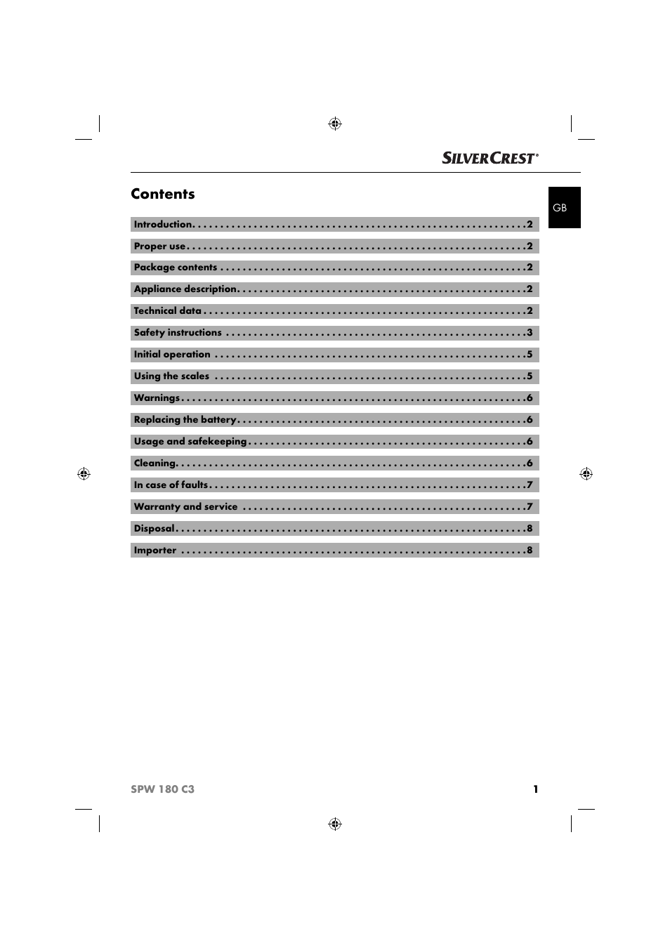 Silvercrest SPW 180 C3 User Manual | Page 4 / 60