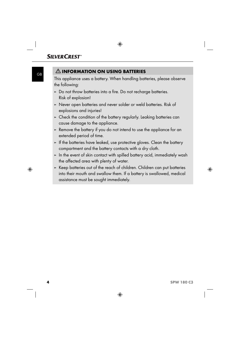 Silvercrest SPW 180 C3 User Manual | Page 7 / 60