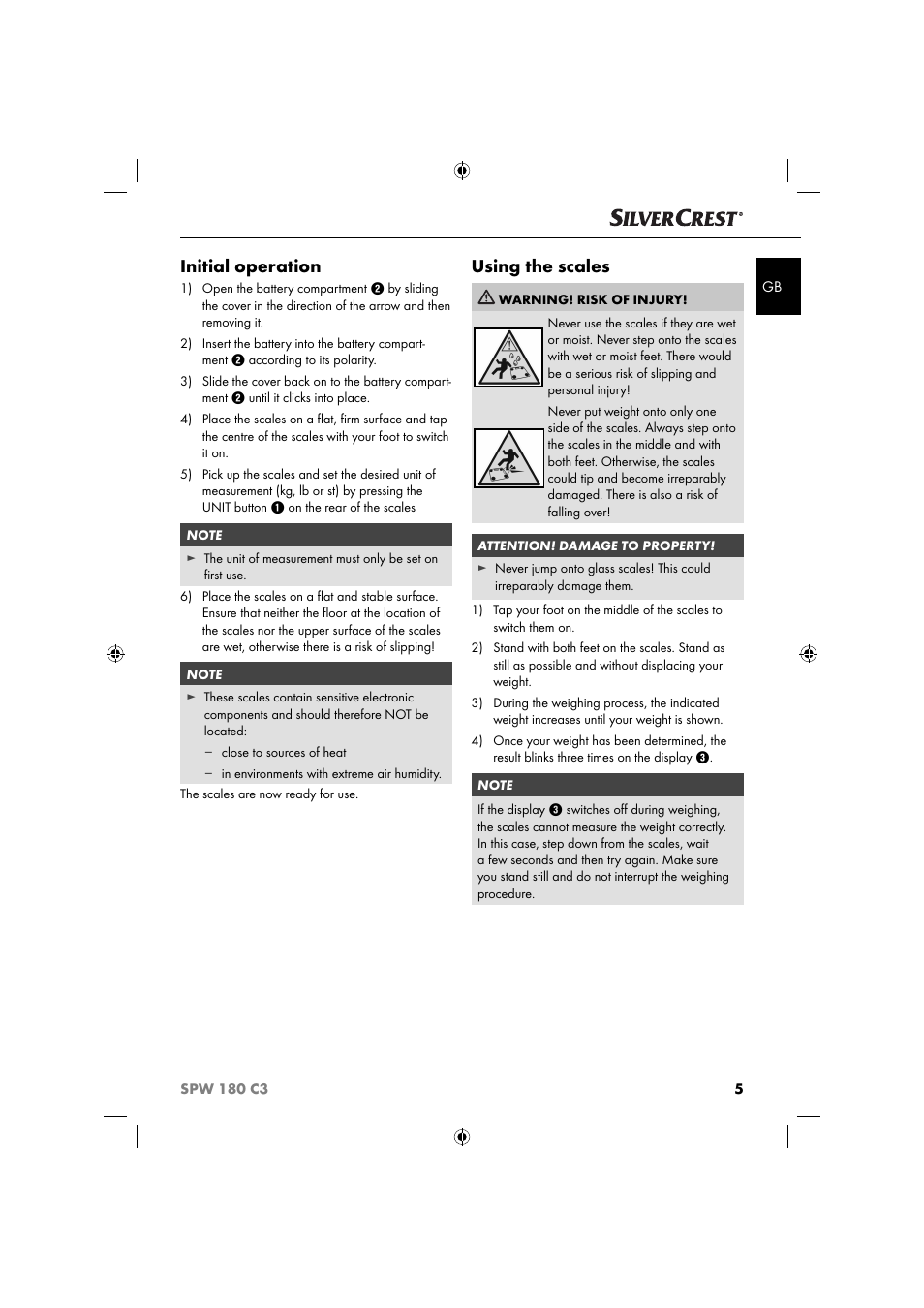 Initial operation, Using the scales | Silvercrest SPW 180 C3 User Manual | Page 8 / 60