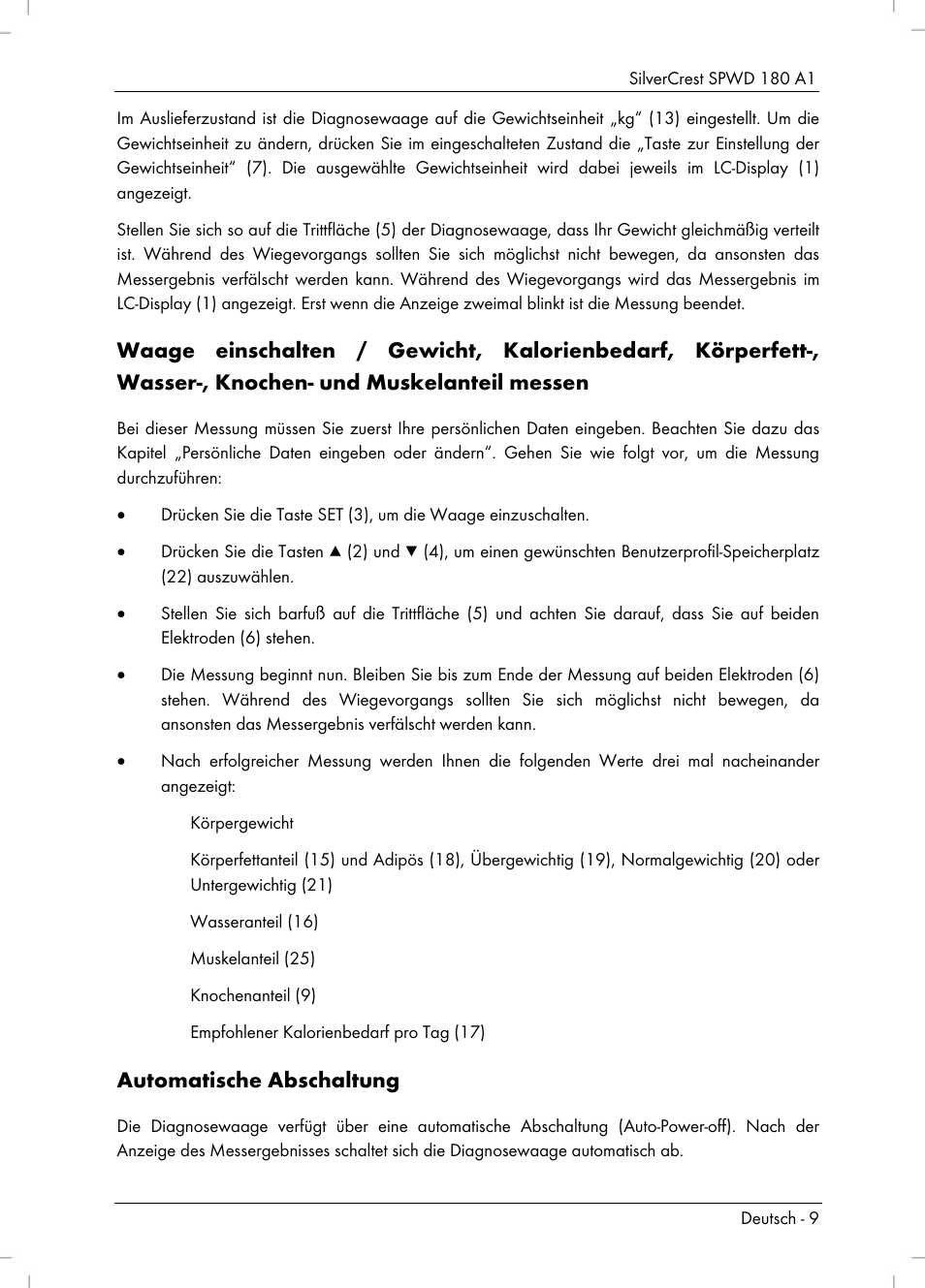 Automatische abschaltung | Silvercrest SPWD 180 A1 User Manual | Page 11 / 60