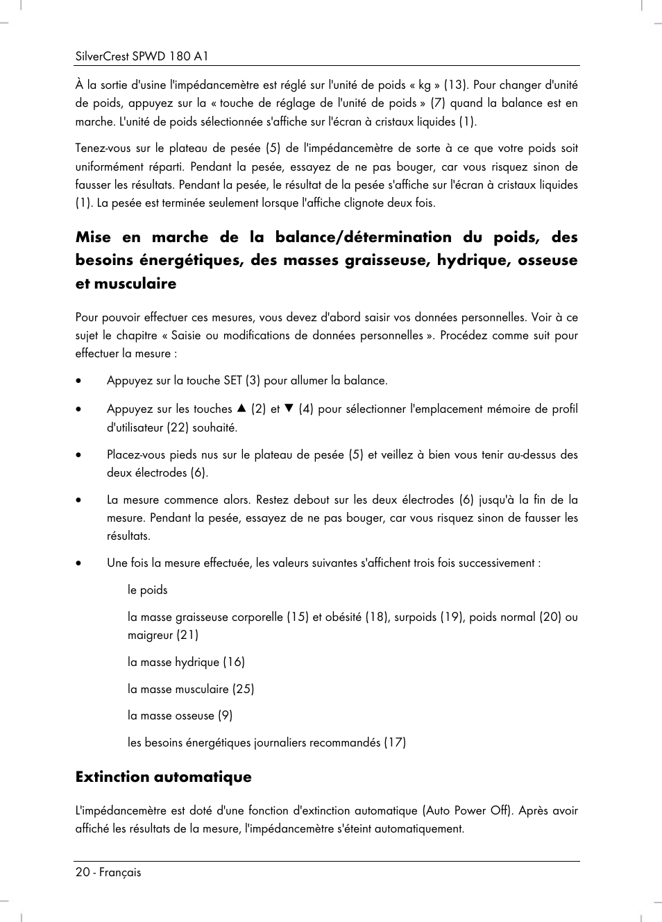 Extinction automatique | Silvercrest SPWD 180 A1 User Manual | Page 22 / 60