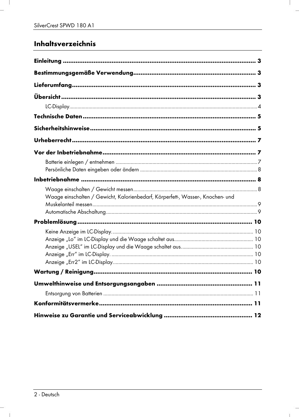Silvercrest SPWD 180 A1 User Manual | Page 4 / 60