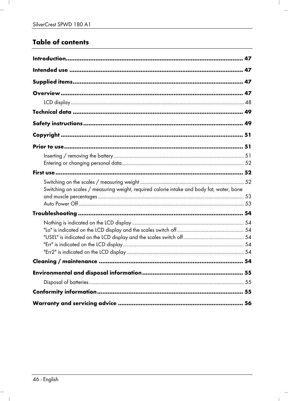 Silvercrest SPWD 180 A1 User Manual | Page 48 / 60